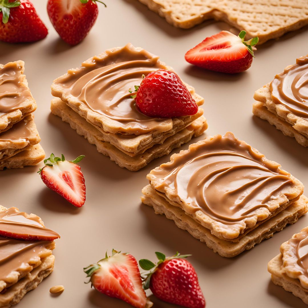 Original Coconut Spread on a cracker topped with a fresh strawberry, showcasing a delicious and indulgent snack.